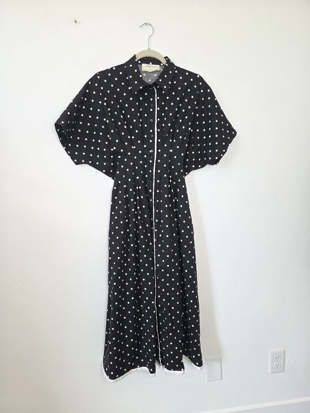 Exquise Eleanor Shirt Dress Anthropologie Tobie Black White Polka Dot Small - Picture 2 of 12